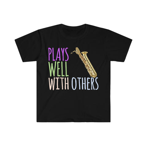 Plays Well With Others - Bari Sax - Unisex Softstyle T-Shirt