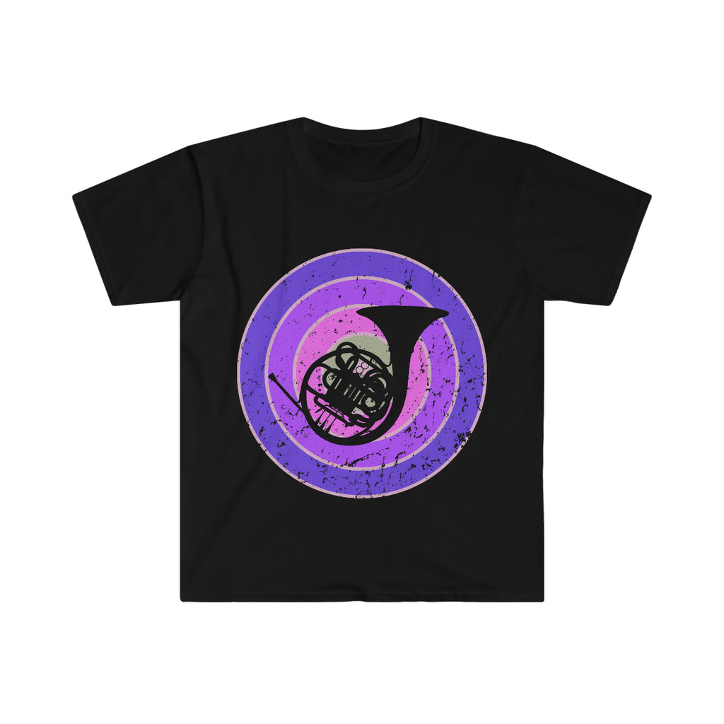 Vintage Grunge Purple Circle - French Horn - Unisex Softstyle T-Shirt