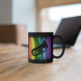 Vintage Rainbow Paint - Tuba - 11oz Black Mug