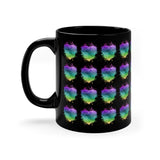 Vintage Rainbow Cloud Heart - Piccolo - 11oz Black Mug - Pattern