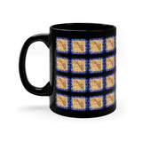 Vintage Blue Burlap - Alto Sax - 11oz Black Mug - Pattern
