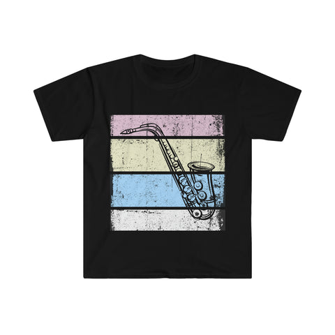Vintage Grunge Pastel Lines - Alto Sax - Unisex Softstyle T-Shirt