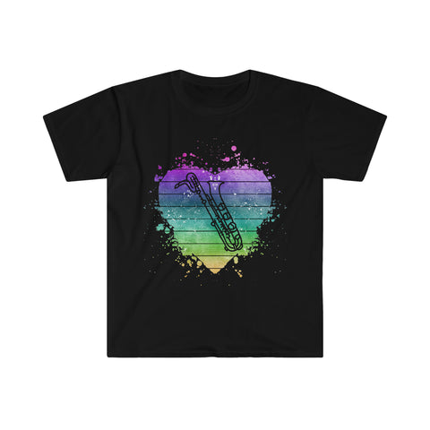 Vintage Rainbow Cloud Heart - Bari Sax - Unisex Softstyle T-Shirt
