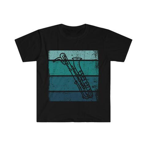 Vintage Grunge Blue Lines - Bari Saxophone - Unisex Softstyle T-Shirt