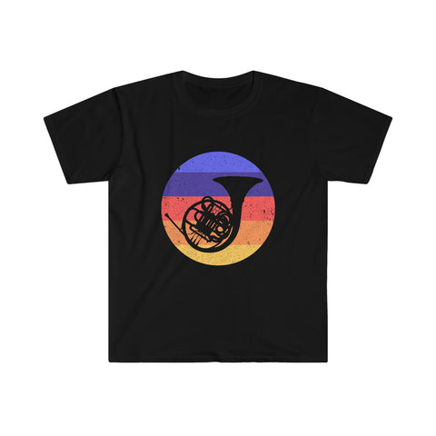 Vintage Grunge Circle Sunset - French Horn - Unisex Softstyle T-Shirt