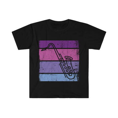 Vintage Grunge Purple Lines - Tenor Sax - Unisex Softstyle T-Shirt