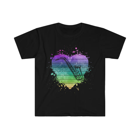 Vintage Rainbow Cloud Heart - Alto Sax - Unisex Softstyle T-Shirt