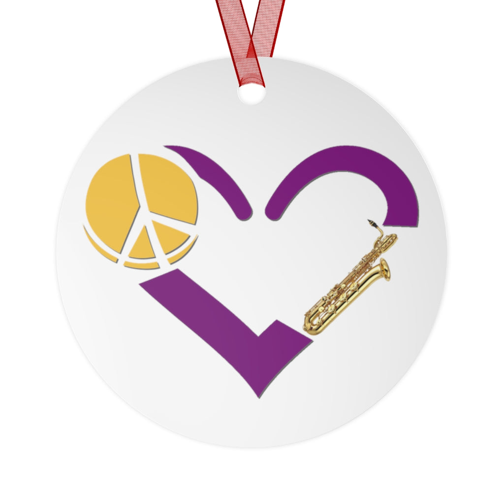 Peace, Love, Bari Sax - Metal Ornament