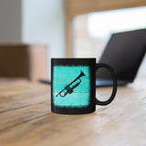 Vintage Turquoise Wood - Trumpet - 11oz Black Mug