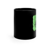 Vintage Green Glitter Dots - French Horn - 11oz Black Mug