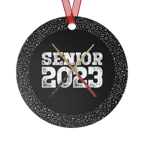 Senior 2023 - White Lettering - Drumsticks - Metal Ornament