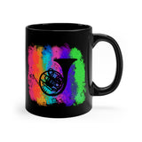 Vintage Rainbow Cloud - French Horn - 11oz Black Mug