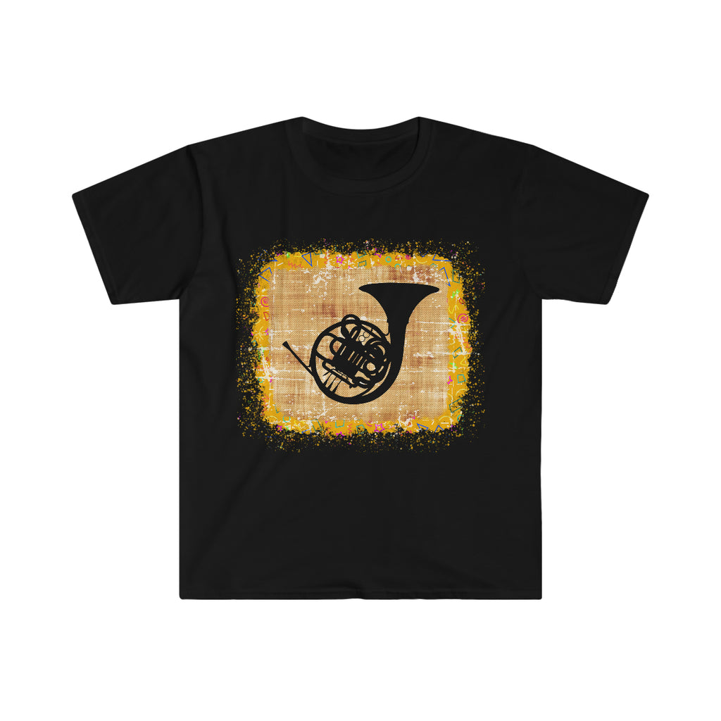 Vintage Yellow Burlap - French Horn - Unisex Softstyle T-Shirt
