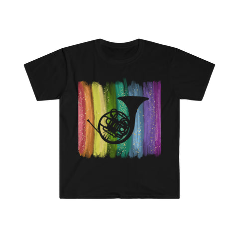 Vintage Rainbow Paint - French Horn - Unisex Softstyle T-Shirt
