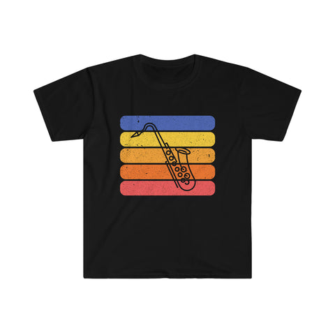 Vintage Grunge Lines Sunset - Tenor Sax - Unisex Softstyle T-Shirt