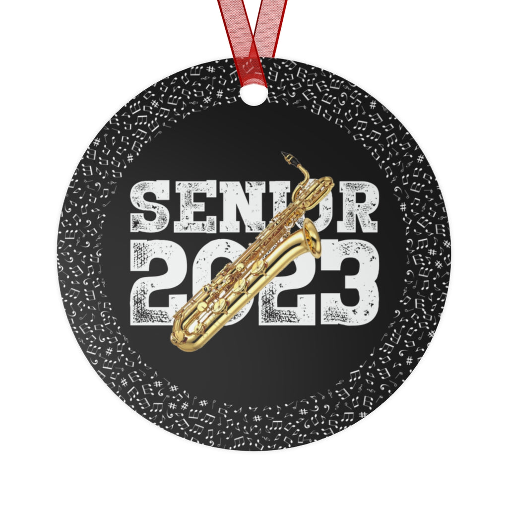 Senior 2023 - White Lettering - Bari Sax - Metal Ornament