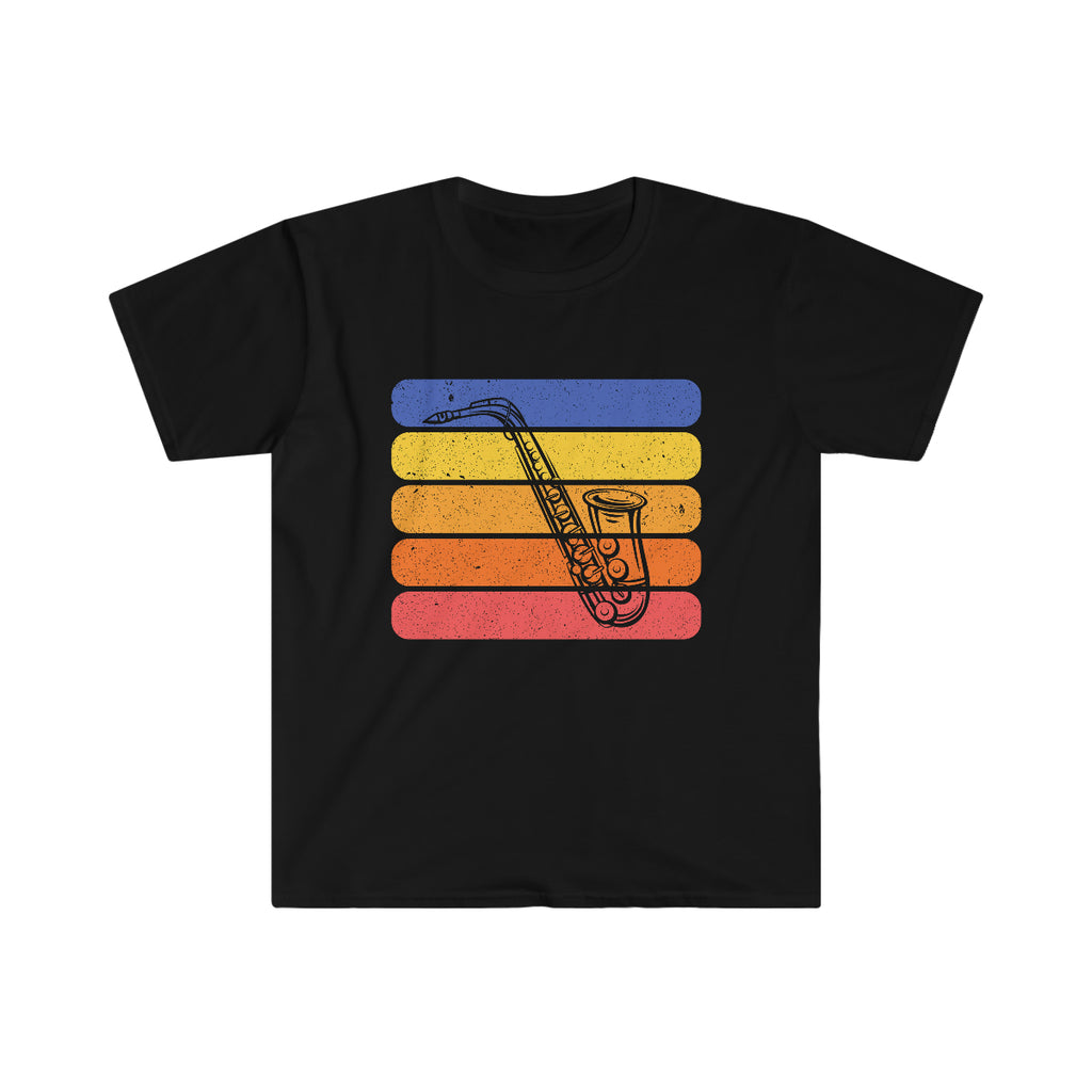 Vintage Grunge Lines Sunset - Alto Sax - Unisex Softstyle T-Shirt