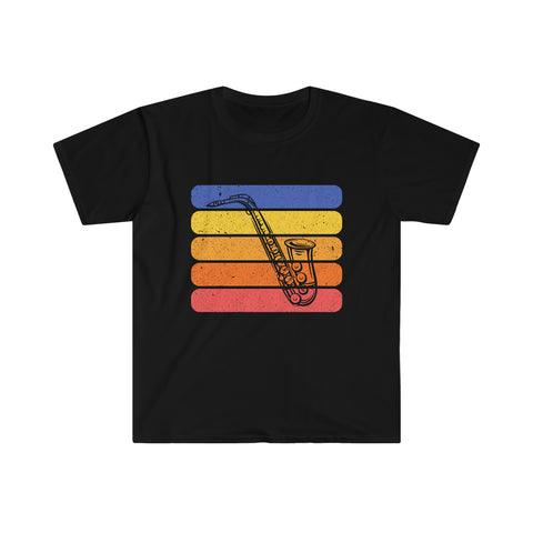 Vintage Grunge Lines Sunset - Alto Sax - Unisex Softstyle T-Shirt