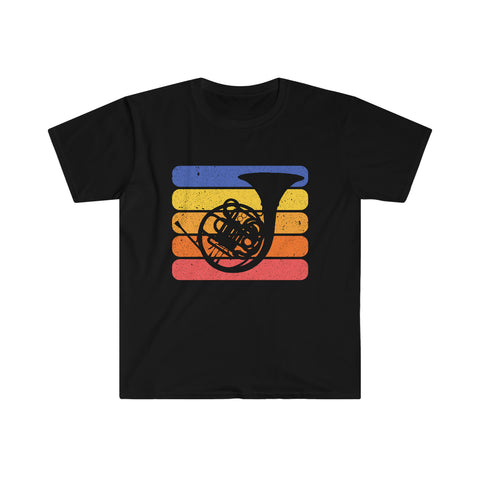 Vintage Grunge Lines Sunset - French Horn - Unisex Softstyle T-Shirt