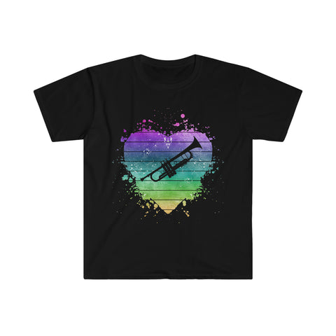 Vintage Rainbow Cloud Heart - Trumpet - Unisex Softstyle T-Shirt