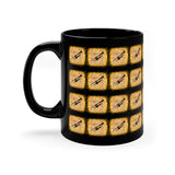 Vintage Yellow Burlap - Trumpet - 11oz Black Mug - Pattern