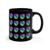 Vintage Rainbow Cloud Heart - Tenor Sax - 11oz Black Mug - Pattern