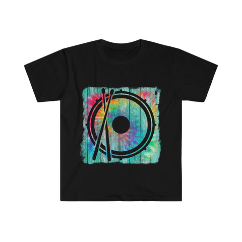 Vintage Wood Tie Dye Lines - Snare Drum - Unisex Softstyle T-Shirt