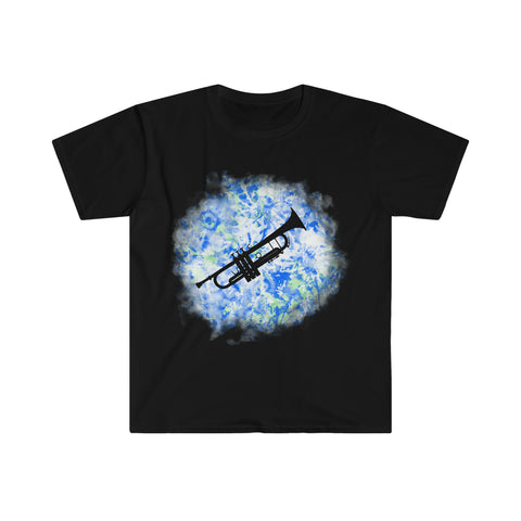 Vintage Blue White Tie Dye - Trumpet - Unisex Softstyle T-Shirt