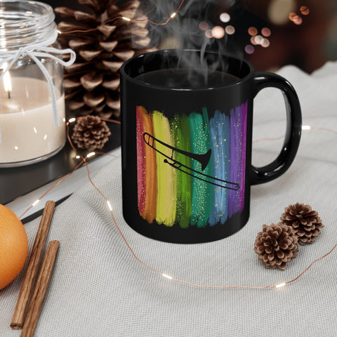 Vintage Rainbow Paint - Trombone - 11oz Black Mug