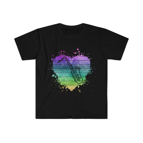 Vintage Rainbow Cloud Heart - Tenor Sax - Unisex Softstyle T-Shirt