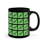 Vintage Green Glitter Dots - Trumpet - 11oz Black Mug - Pattern