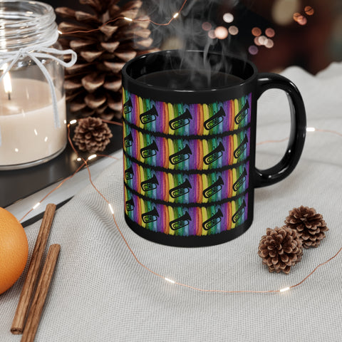 Vintage Rainbow Paint - Tuba - 11oz Black Mug - Pattern