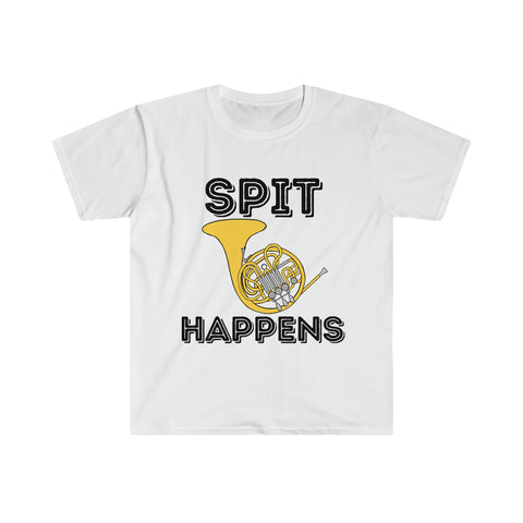 Spit Happens - French Horn - Unisex Softstyle T-Shirt