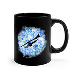 Vintage Blue White Tie Dye - Trumpet - 11oz Black Mug