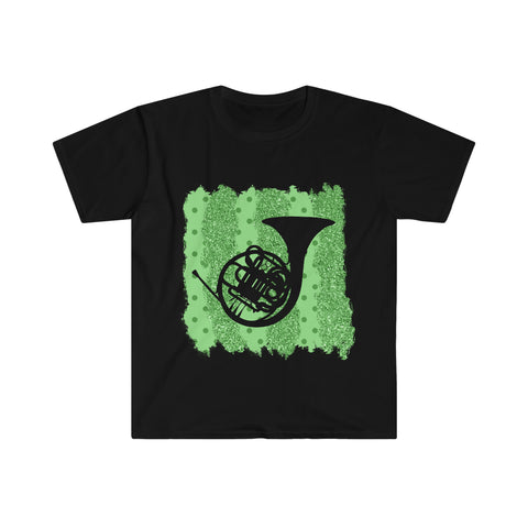 Vintage Green Glitter Dots - French Horn - Unisex Softstyle T-Shirt