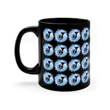 Vintage Blue White Tie Dye - French Horn - 11oz Black Mug - Pattern