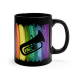 Vintage Rainbow Paint - Tuba - 11oz Black Mug