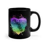 Vintage Rainbow Cloud Heart - Bari Sax - 11oz Black Mug