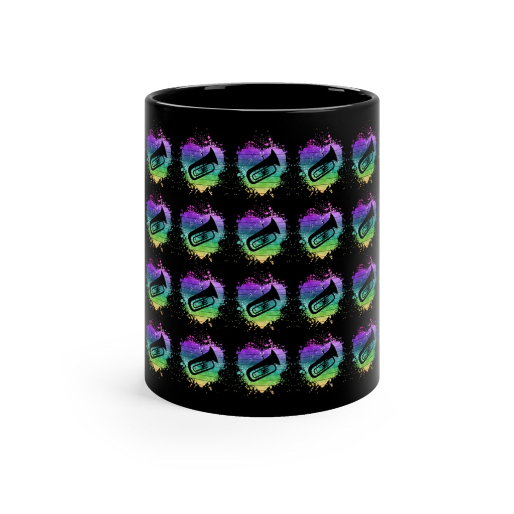 Vintage Rainbow Cloud Heart - Tuba - 11oz Black Mug - Pattern