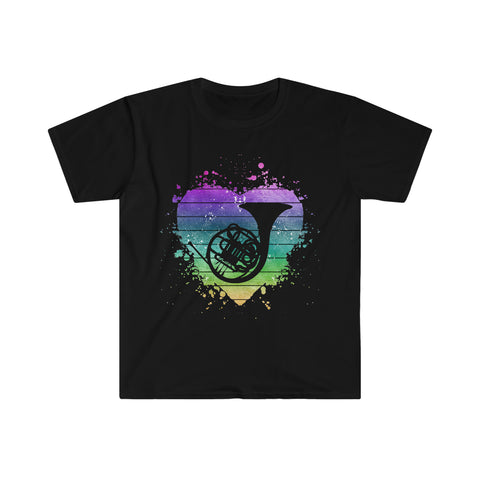 Vintage Rainbow Cloud Heart - French Horn - Unisex Softstyle T-Shirt