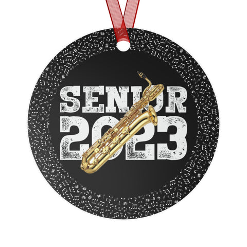 Senior 2023 - White Lettering - Bari Sax - Metal Ornament