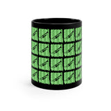 Vintage Green Glitter Dots - Trumpet - 11oz Black Mug - Pattern
