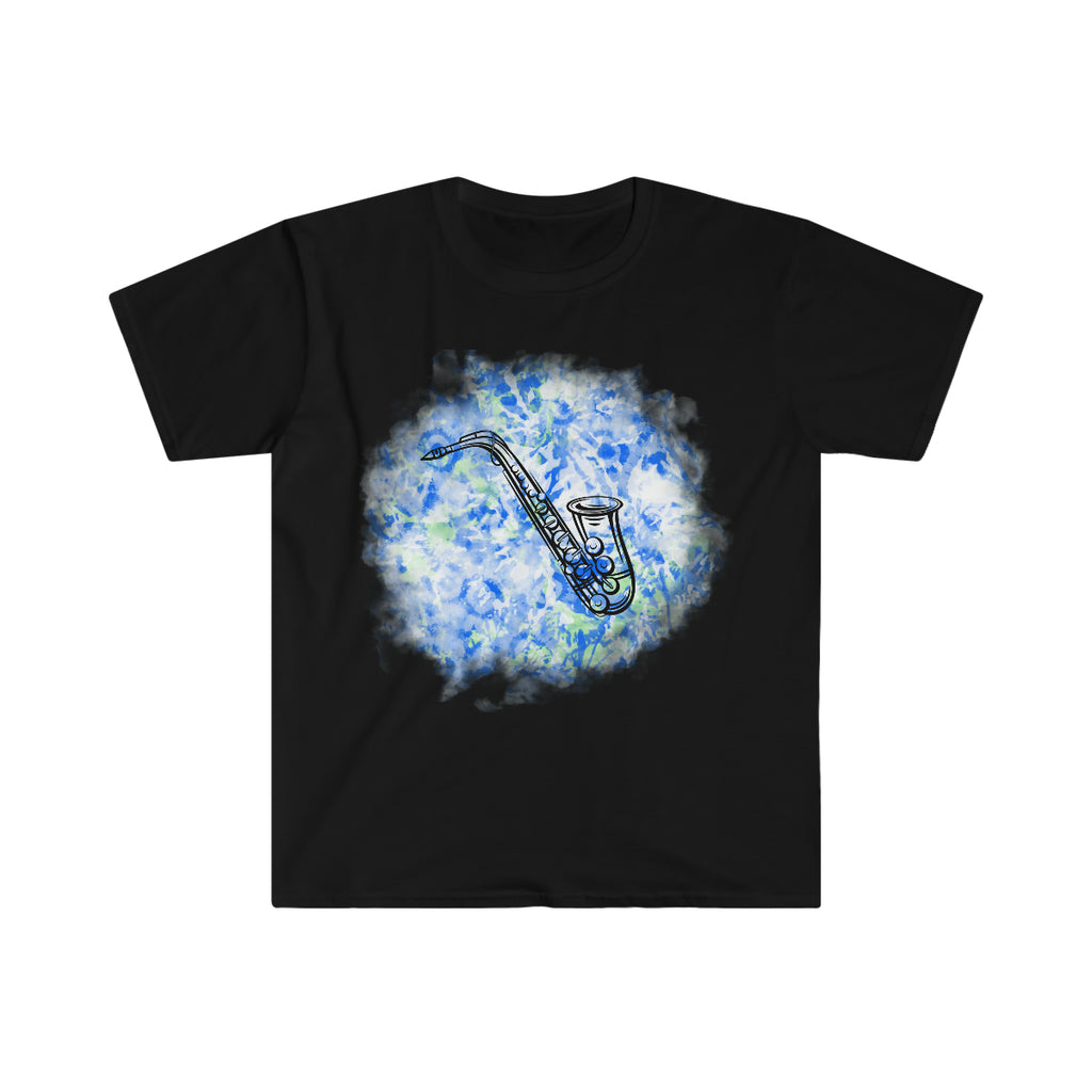 Vintage Blue White Tie Dye - Alto Saxophone - Unisex Softstyle T-Shirt