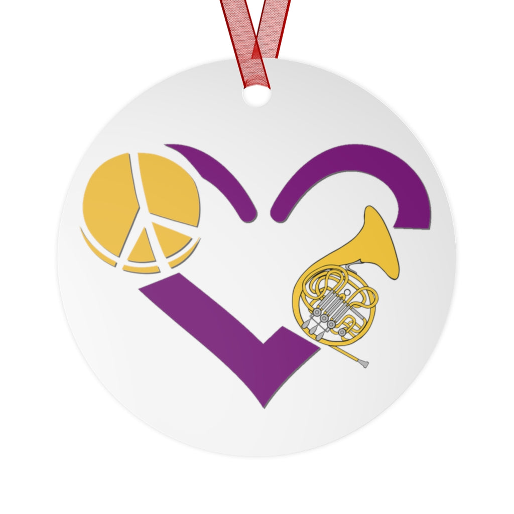 Peace, Love, French Horn - Metal Ornament