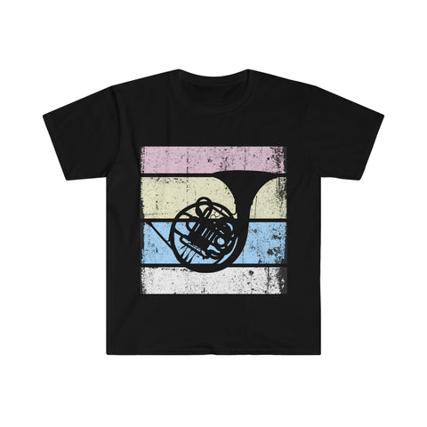 Vintage Grunge Pastel Lines - French Horn - Unisex Softstyle T-Shirt