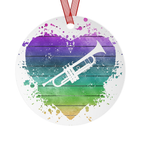 Vintage Rainbow Cloud Heart - Trumpet - Metal Ornament