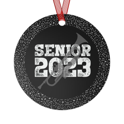 Senior 2023 - White Lettering - Trumpet - Metal Ornament